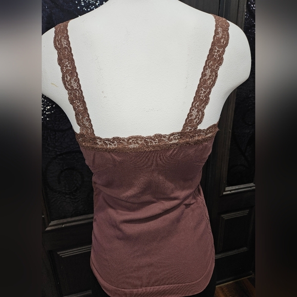Charlotte Russe Brown Baby Tee Muscle Tank Top Y2K Vintage Lace V-Neck. Size M/L - Picture 2 of 4